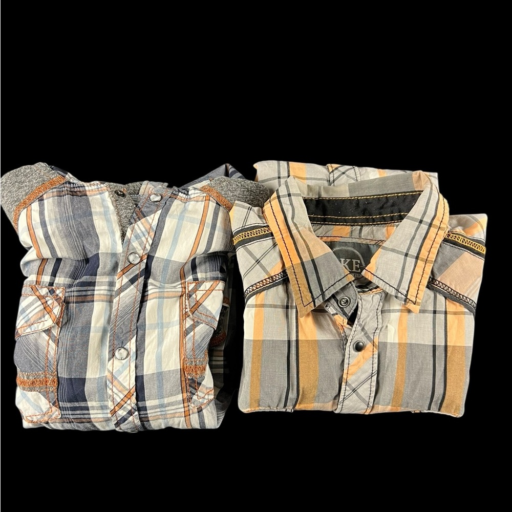 BKE Medium Lot Of 2 Shirts Athletic Fit Plaid Pearl Snap Western Cowboy Cotton.
